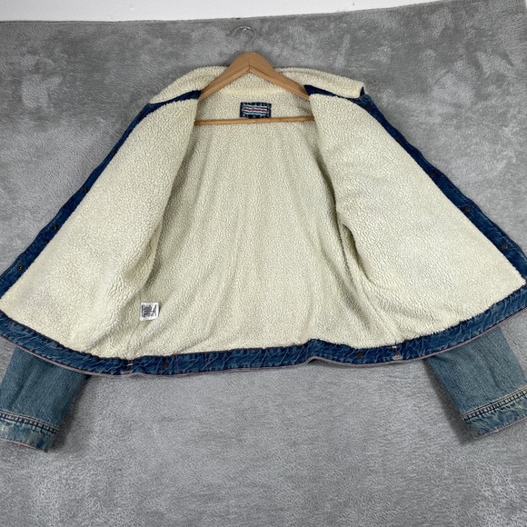 Y2K Polo Jeans Ralph Lauren Denim Jacket Womens XL Sherpa Lined Distressed 2000s - Picture 11 of 16